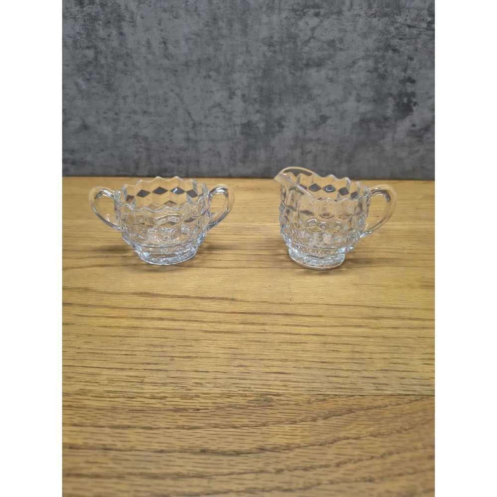 Fostoria American Hexagonal Cream and Sugar Bowl Set